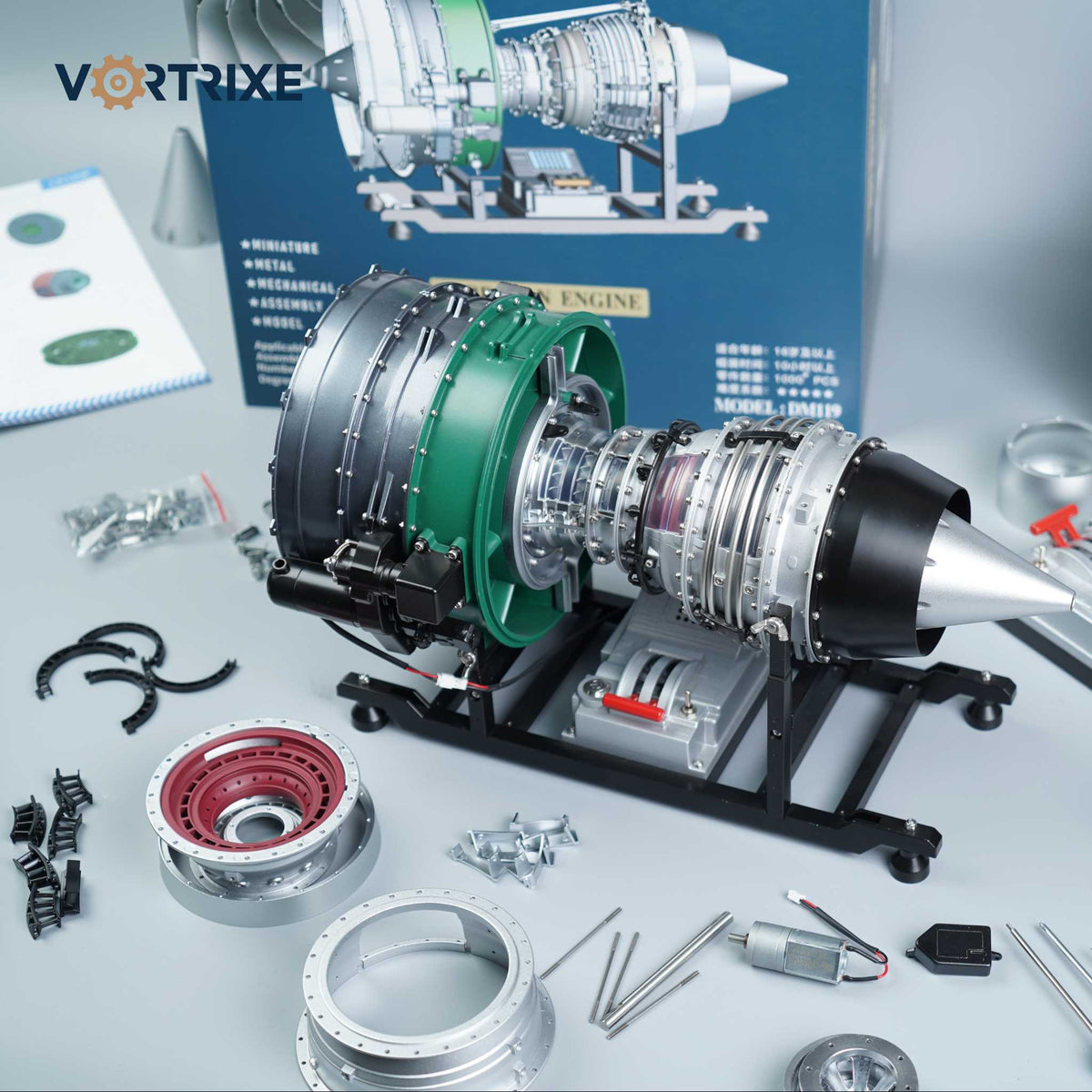 VORTRIXE & TECHING 1000+ Stück DIY Doppelwellen-Turbofan-Triebwerksbausätze für Flugzeuge