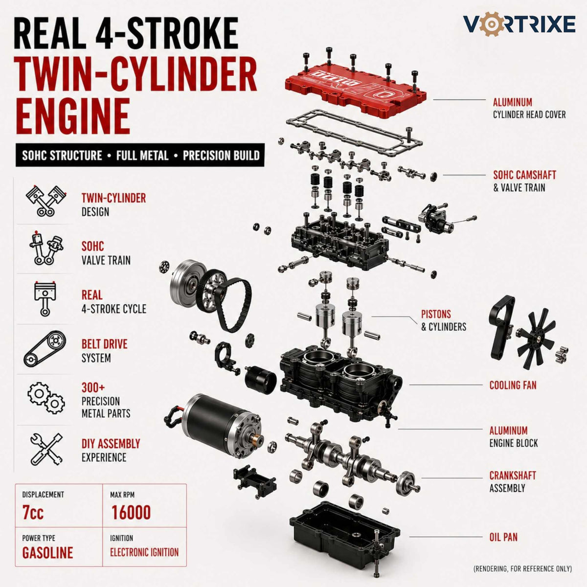VORTRIXE & TOYAN FS-L200AC Engine 2 Cylinder 4 Stroke Engine Model Kit