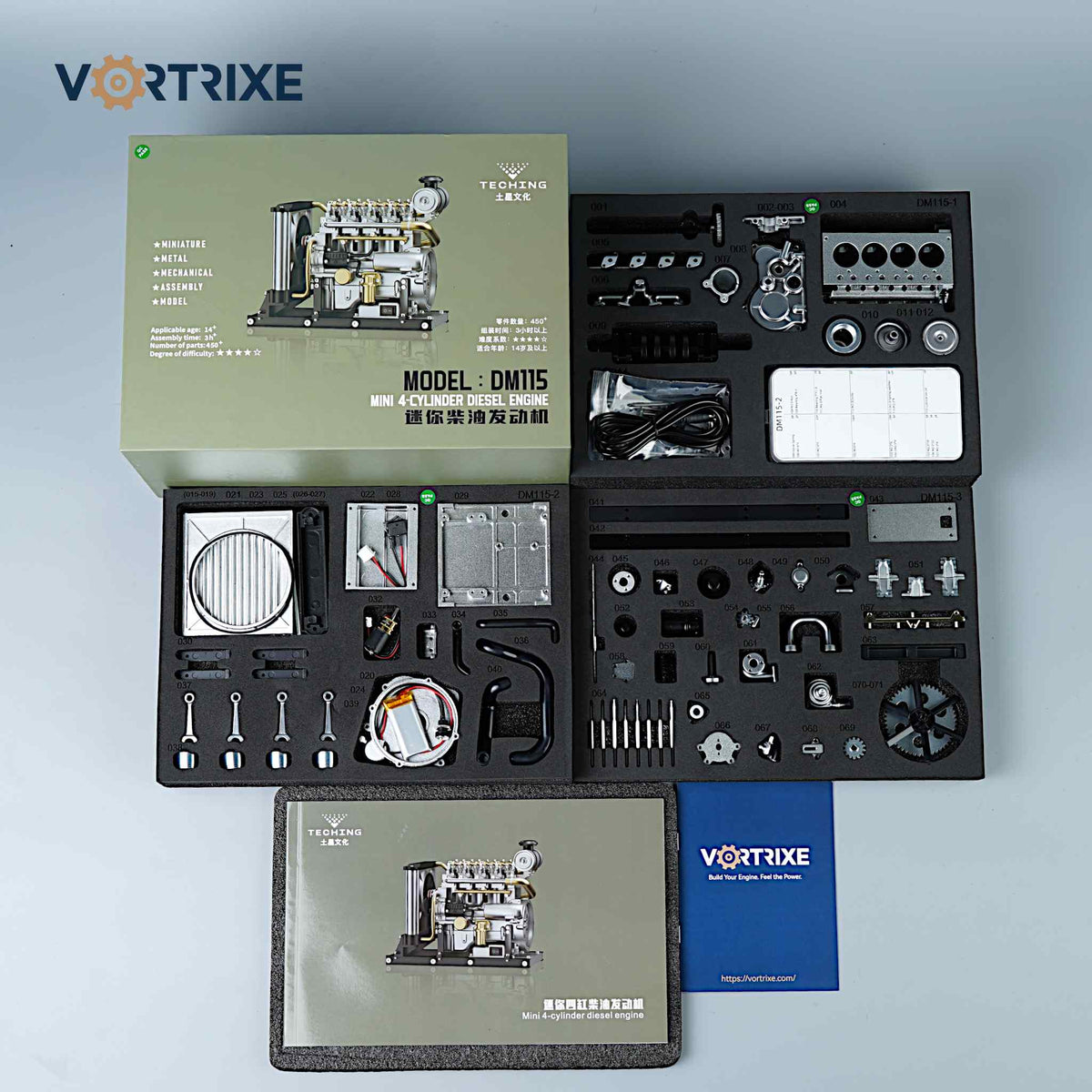 VORTRIXE & TECHING 300+PCS L4-Dieselmotor-Modellbausatz