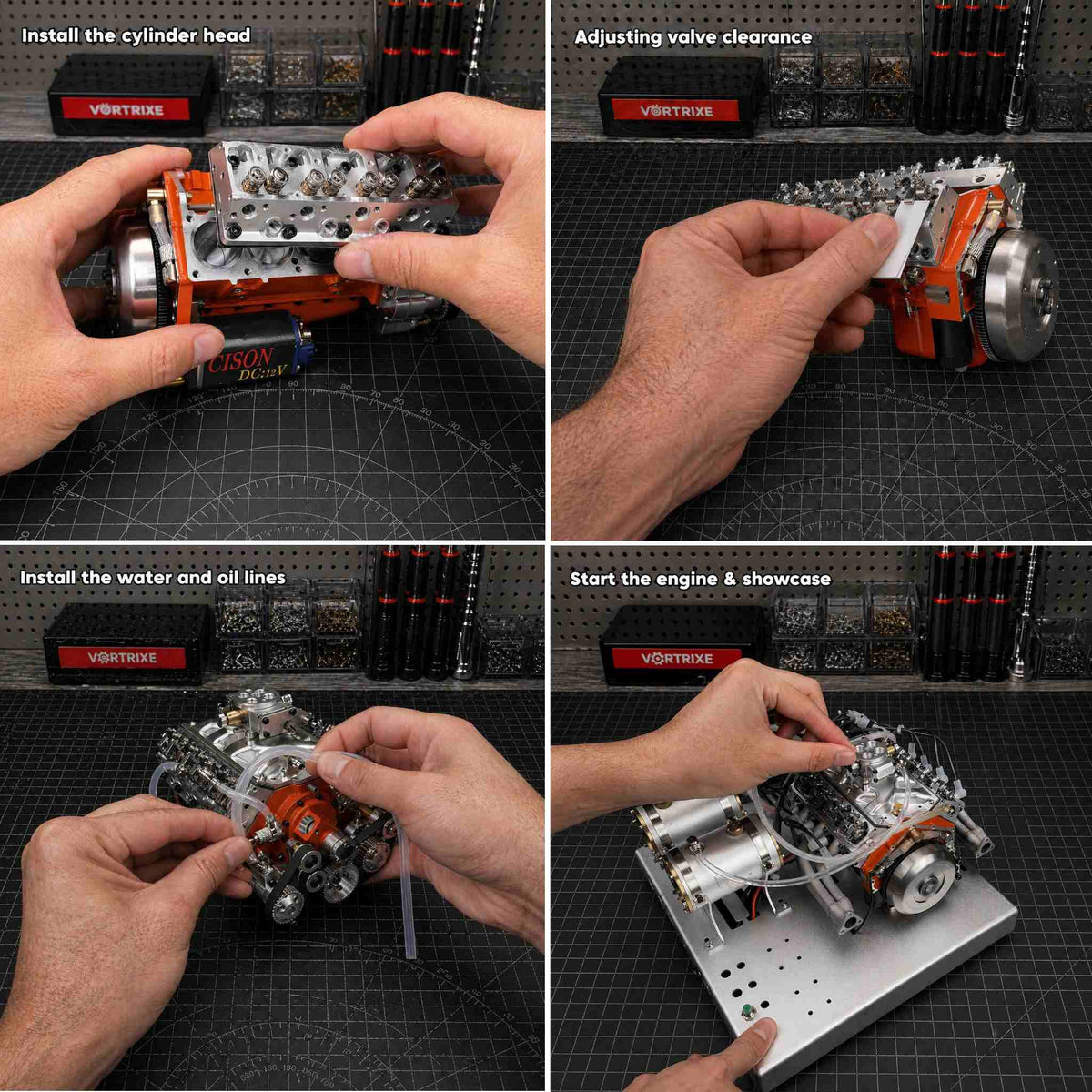 VORTRIXE & CISON 1/6 4-Stroke 44cc Water-Cooled Gasoline OHV V8 Small-Block Engine Model Kits