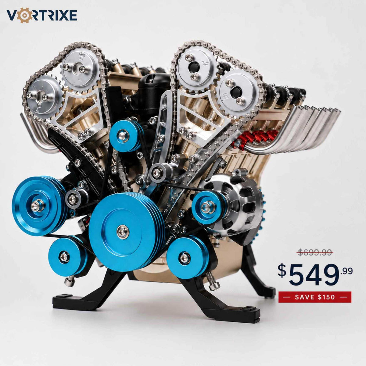 VORTRIXE & TECHING 500+Pcs V8 Engine Metal Assembly DIY Model Kit