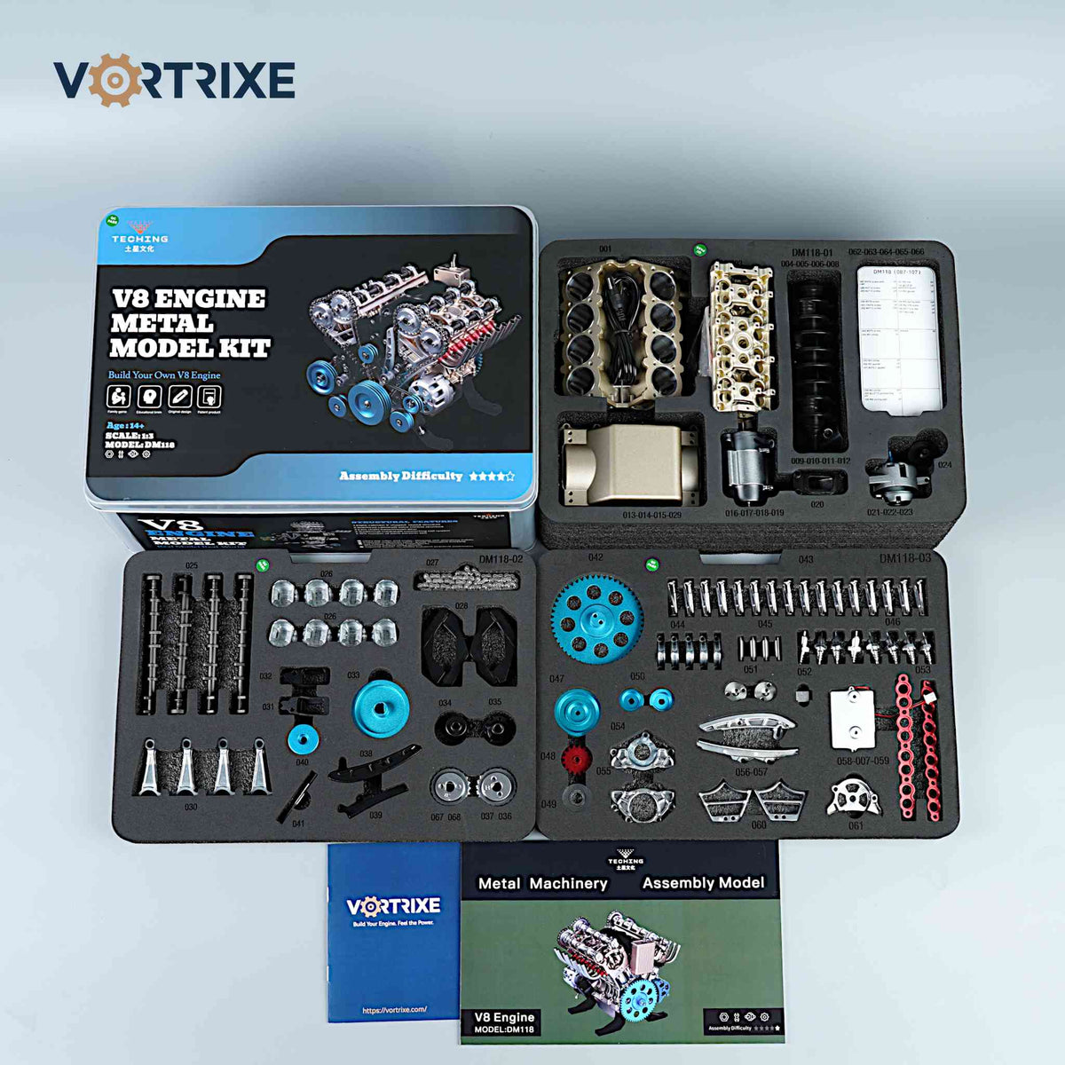 VORTRIXE & TECHING 500+-teiliger V8-Motor-Metallbausatz zum Selberbauen