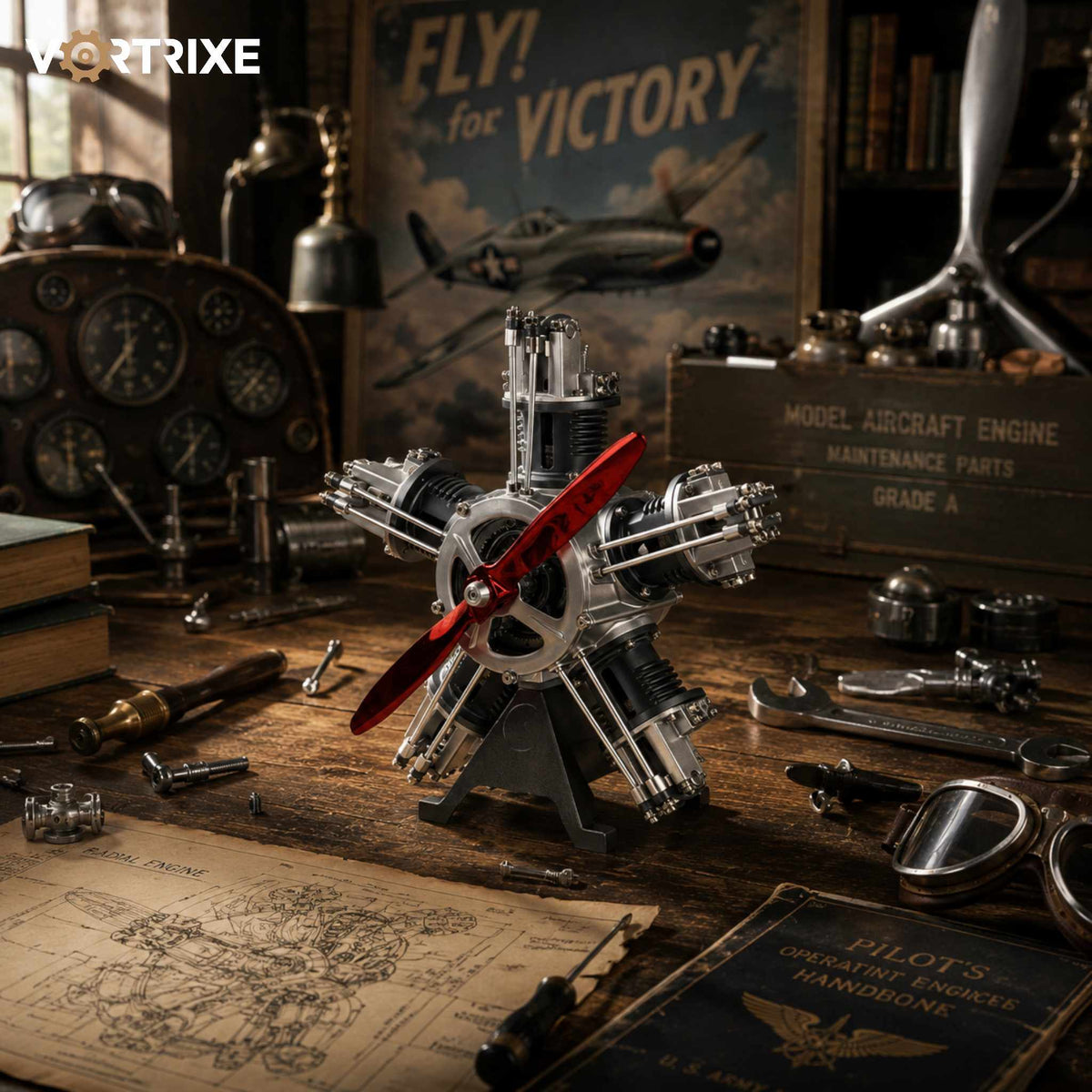 VORTRIXE & TECHING 250+Pcs 5 Cylinder Radial Engine Model Kit
