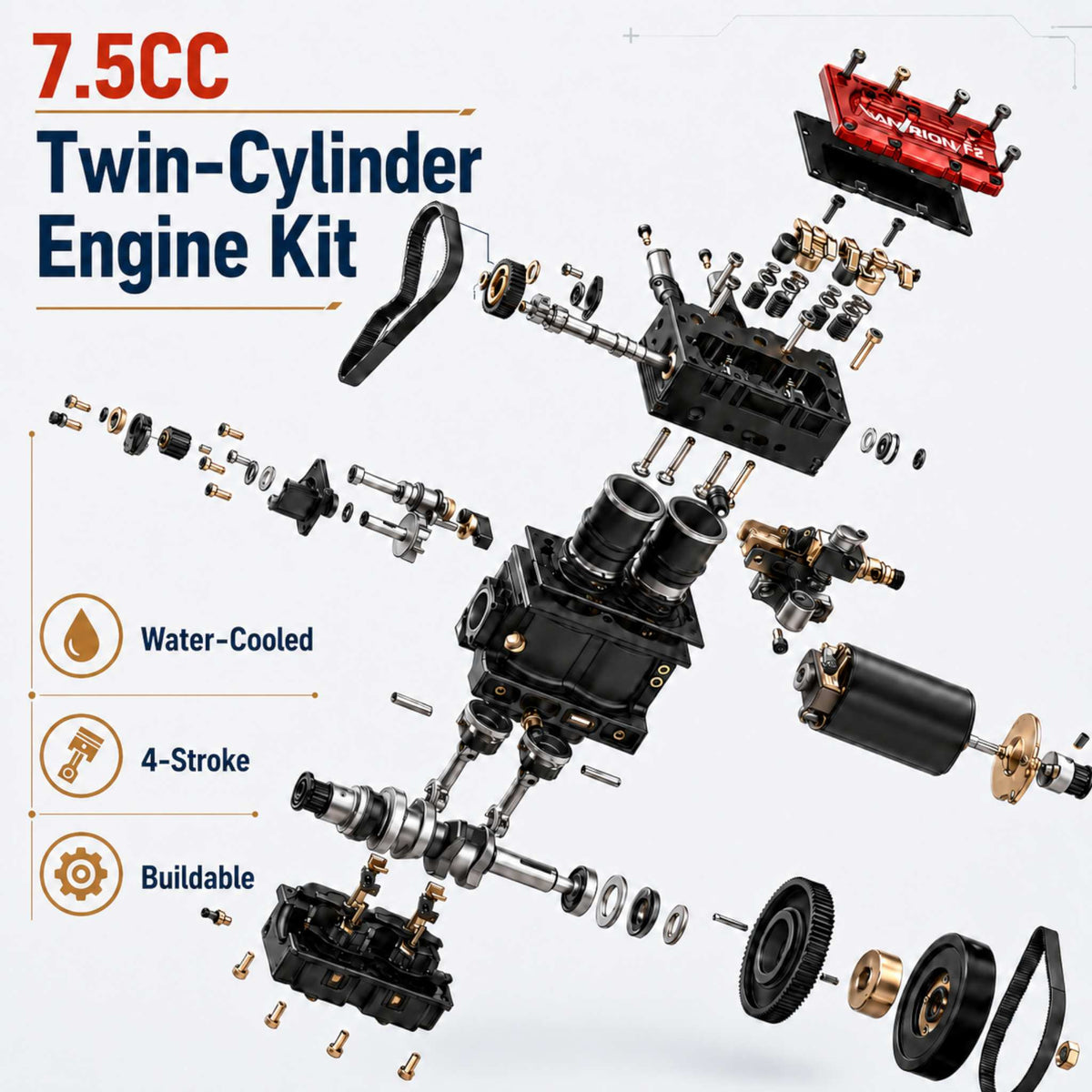 VORTRIXE & VAMRION F2 Gasoline Engine Upgrade Water-Cooled 2 Cylinder 4 Stroke Engine Model Kit Pre-order