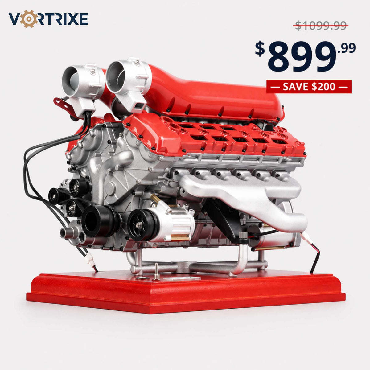 VORTRIXE & TECHING 800+PCS 1/4 Metal V12 Engine Model Kit with Electric Drive