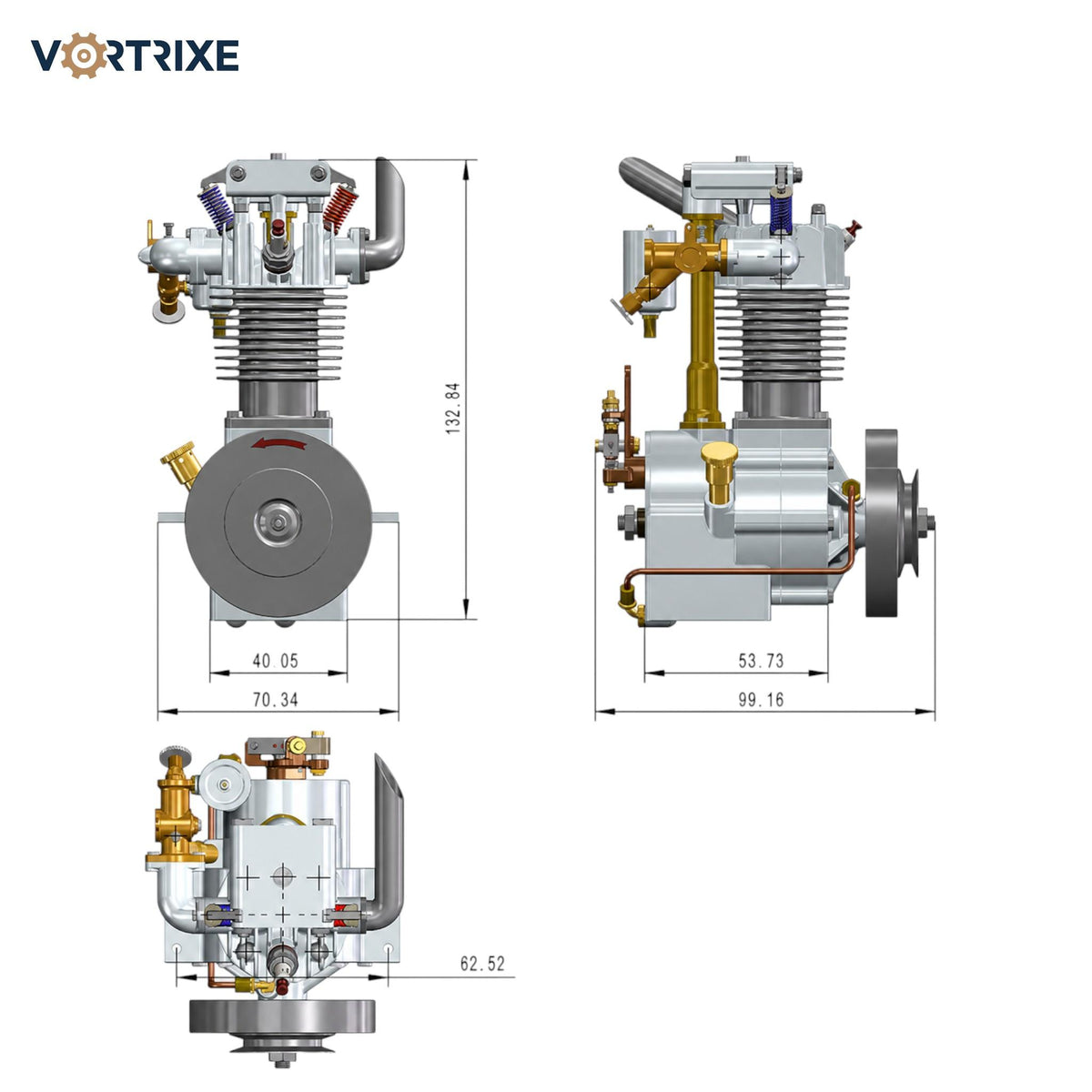 VORTRIXE Wasserkühlungs-Wärmestruktur Mini-Lernmodell mit Benzinmotor 
