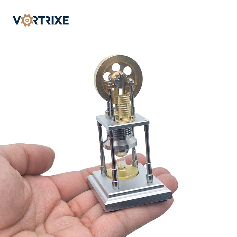 VORTRIXE Mini Hot Vertical Stirling Brass Pulley Engine Model