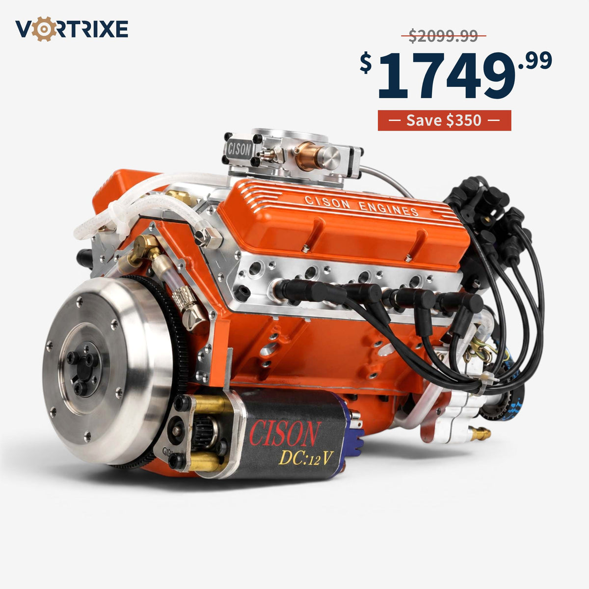 VORTRIXE & CISON 1/6 4-Stroke 44cc Water-Cooled Gasoline OHV V8 Small-Block Engine Model Kits