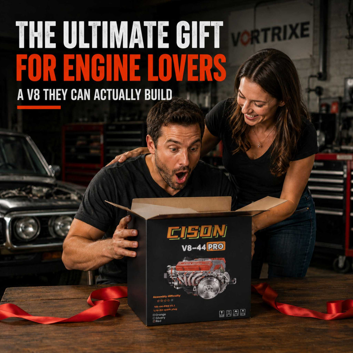 VORTRIXE & CISON 1/6 4-Stroke 44cc Water-Cooled Gasoline OHV V8 Small-Block Engine Model Kits