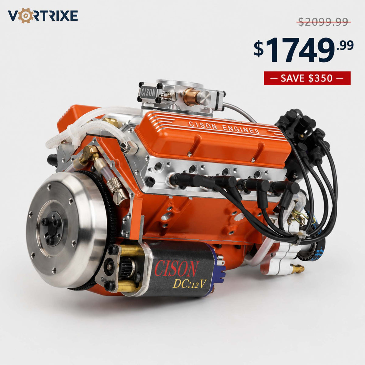 VORTRIXE & CISON 1/6 4-Stroke 44cc Water-Cooled Gasoline OHV V8 Small-Block Engine Model Kits
