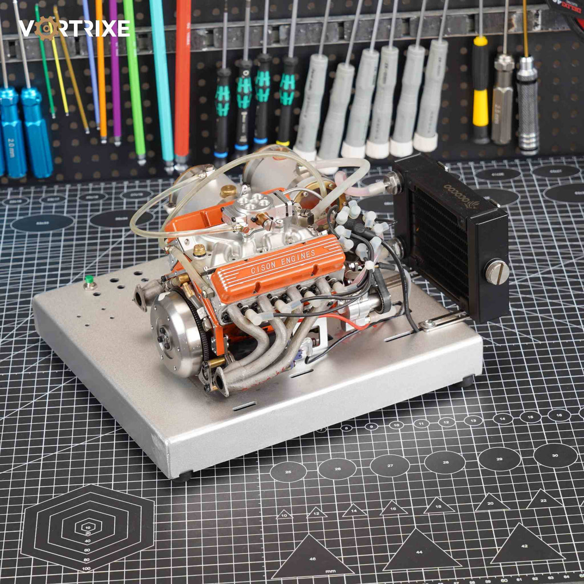 VORTRIXE & CISON Pro V1.1 1/6 4-Stroke 44cc Water-Cooled Gasoline OHV V8 Small-Block Tabletop Engine Model Kits