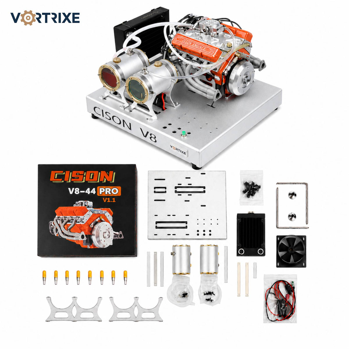 VORTRIXE & CISON 1/6 4-Stroke 44cc Water-Cooled Gasoline OHV V8 Small-Block Engine Model Kits
