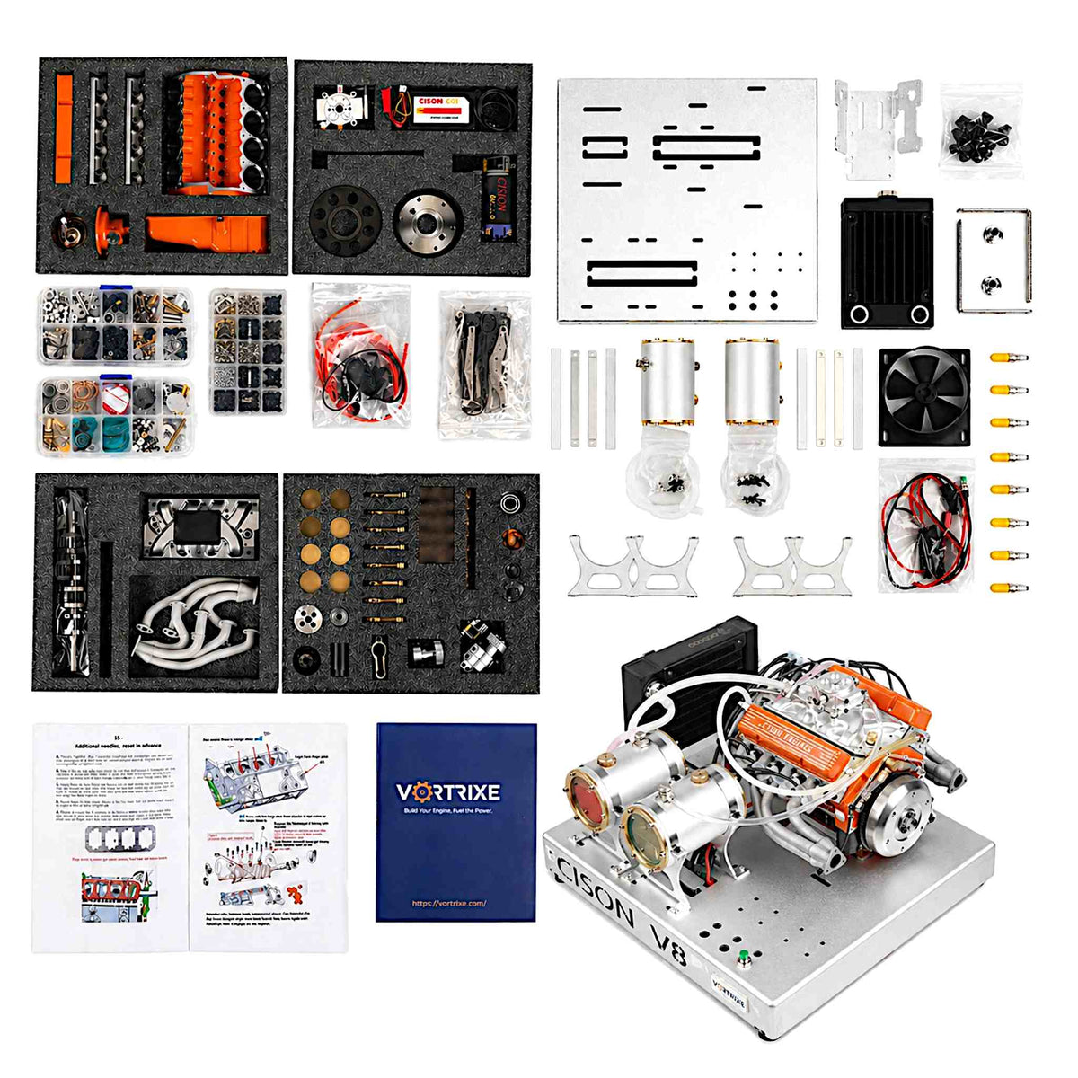 VORTRIXE & CISON 1/6 4-Stroke 44cc Water-Cooled Gasoline OHV V8 Small-Block Engine Model Kits