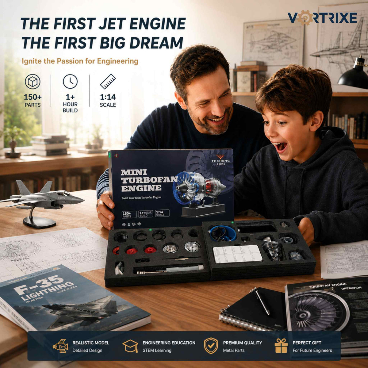 VORTRIXE & TECHING 170+PCS DIY Metal Electric Mini Turbofan Engine Kits for STEM Education