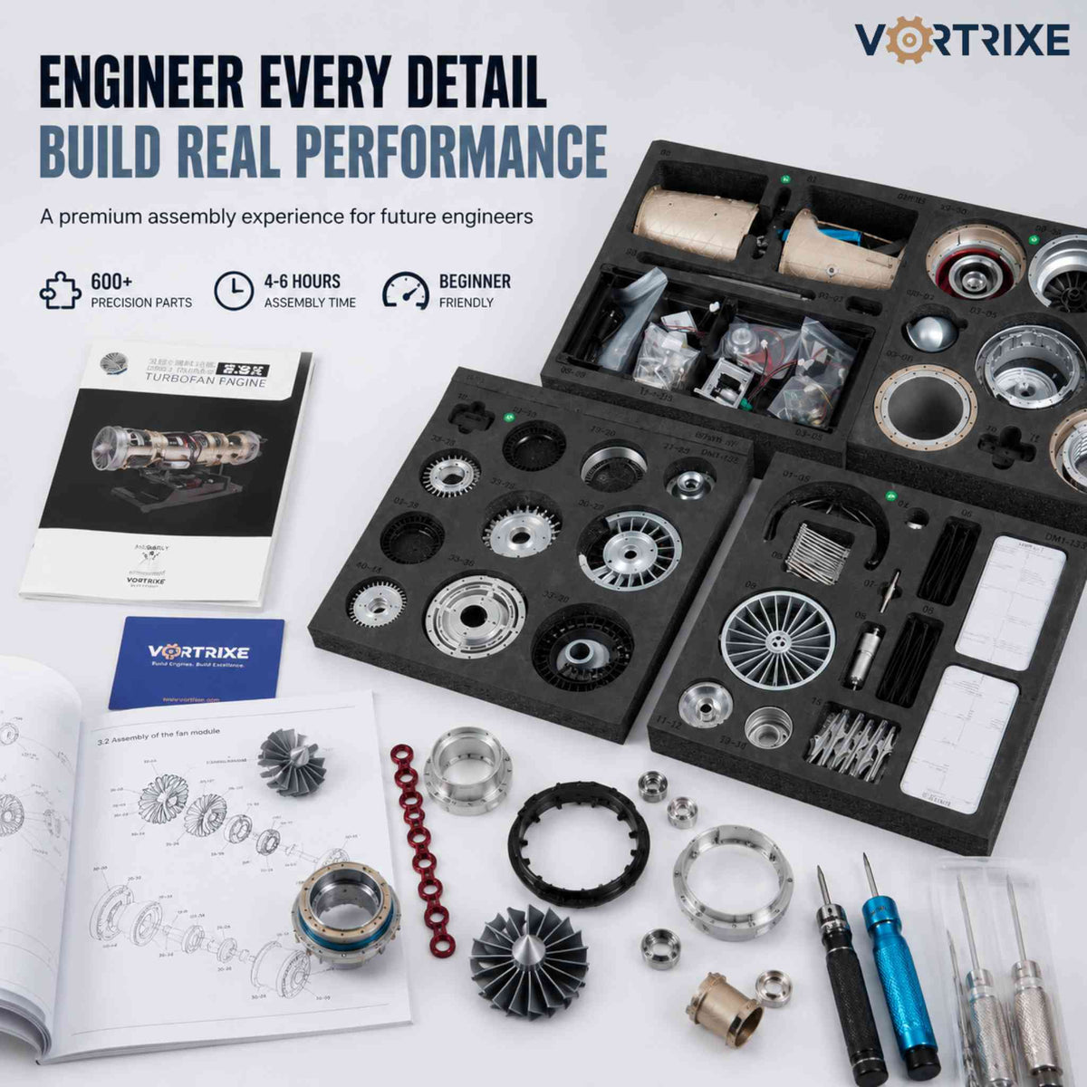 VORTRIXE & TECHING 600+Pcs 1/10 F35 Military Fighter Turbofan Engine Model Kit