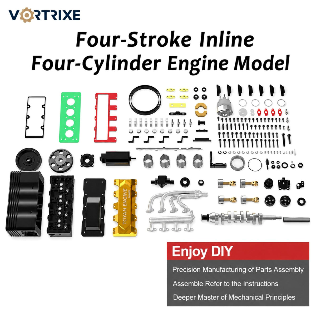 VORTRIXE & TOYAN FS-L400BGC 14CC Inline 4 Cylinder 4 Stroke OHC L4 Water-cooled Gasoline Engine Model Kit