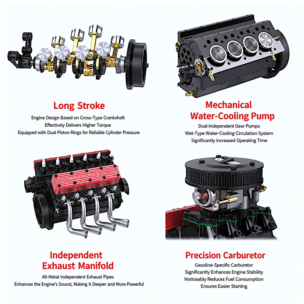 VORTRIXE &amp; TOYAN FS-V800WGPC V8-Motor mit Starterkit, Ständer und Zubehör 