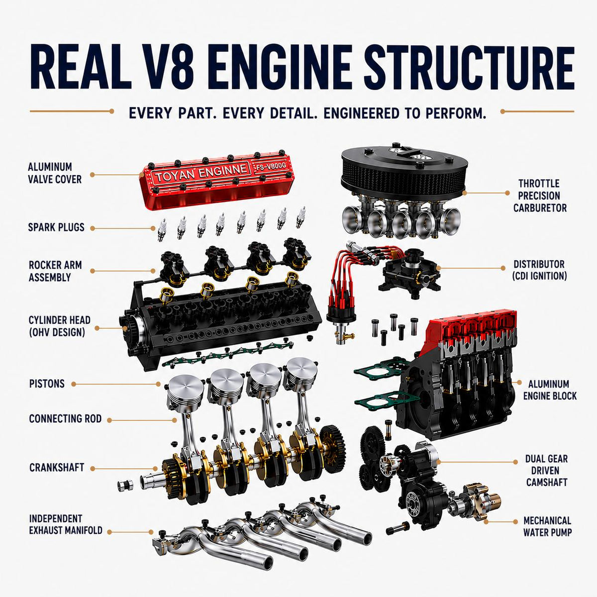 VORTRIXE &amp; TOYAN FS-V800WGPC V8-Motor mit Starterkit, Ständer und Zubehör 