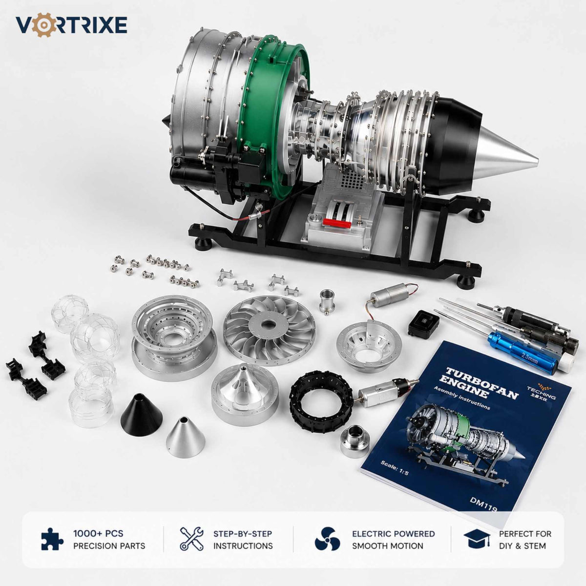 VORTRIXE & TECHING 1000+Pcs DIY Twin-spool Aircraft Turbofan Engine Kits