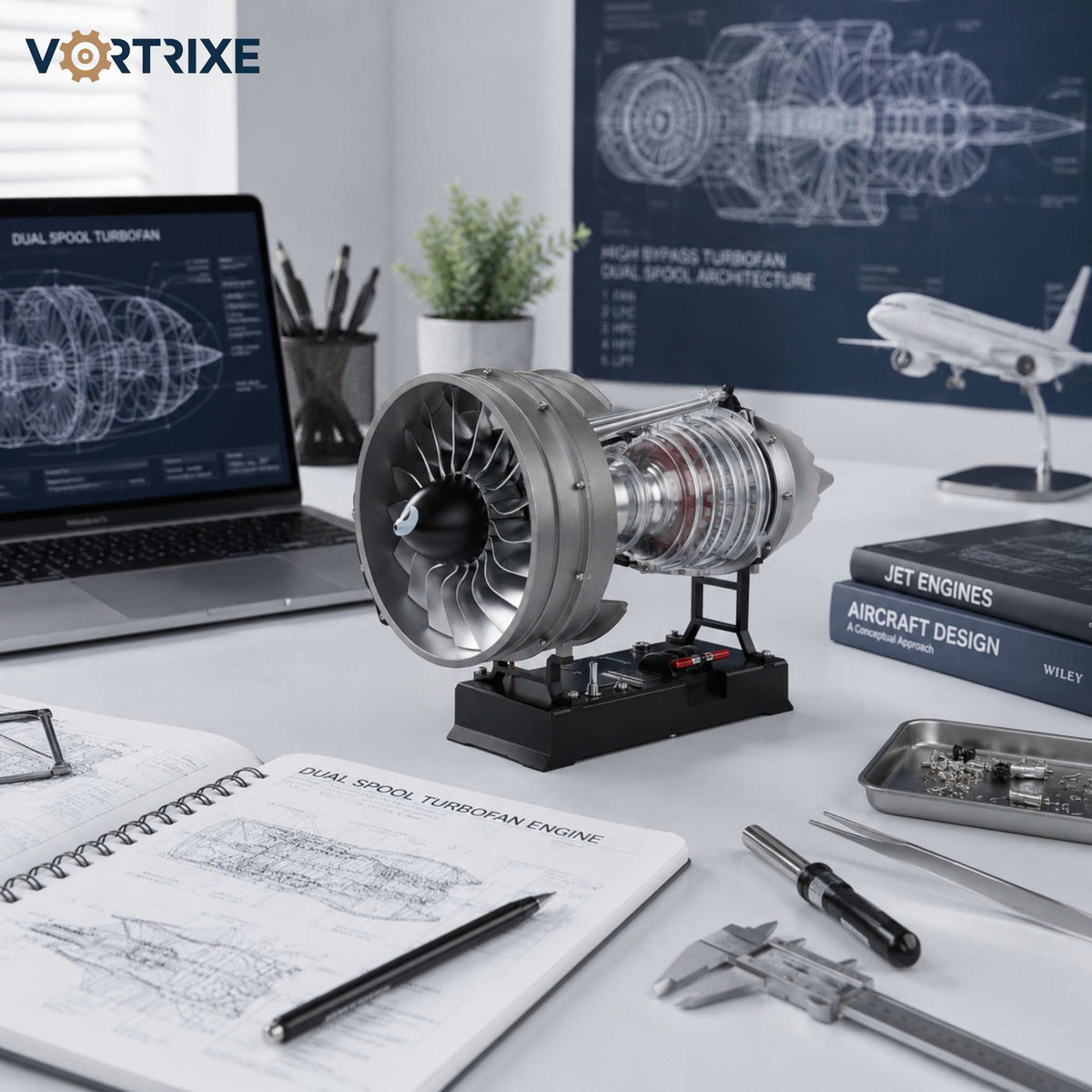 VORTRIXE & TECHING 300+PCS 1/12 Full Metal Dual-Spool Turbofan Engine Model Kits