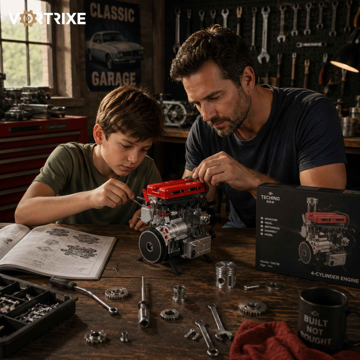 VORTRIXE & TECHING 357+PCS Full Metal L4 Car Engine Model Kit