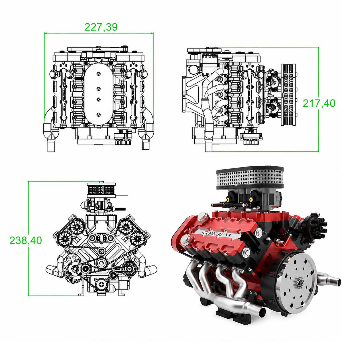 VORTRIXE &amp; TOYAN V8-Motor, 28 ccm OHV-Nitro-Motormodell 