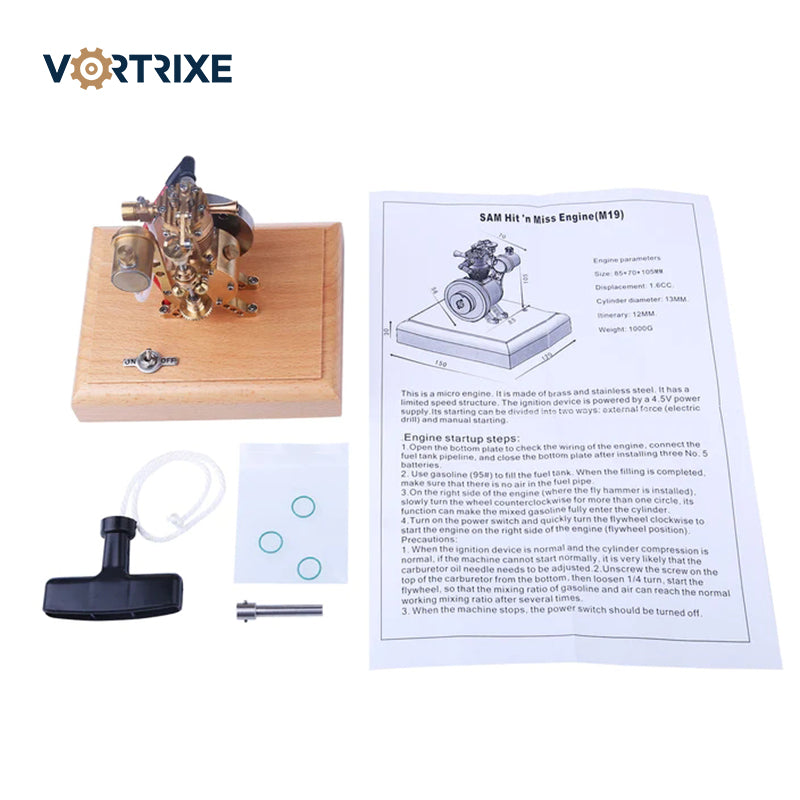 VORTRIXE 4-Takt-Vertikal-Hit-and-Miss-Gasmotormodell mit Flying-Ball-Geschwindigkeitsbegrenzer 