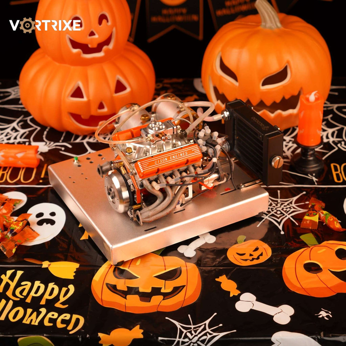 VORTRIXE & CISON Pro V1.1 1/6 4-Stroke 44cc Water-Cooled Gasoline OHV V8 Small-Block Tabletop Engine Model Kits