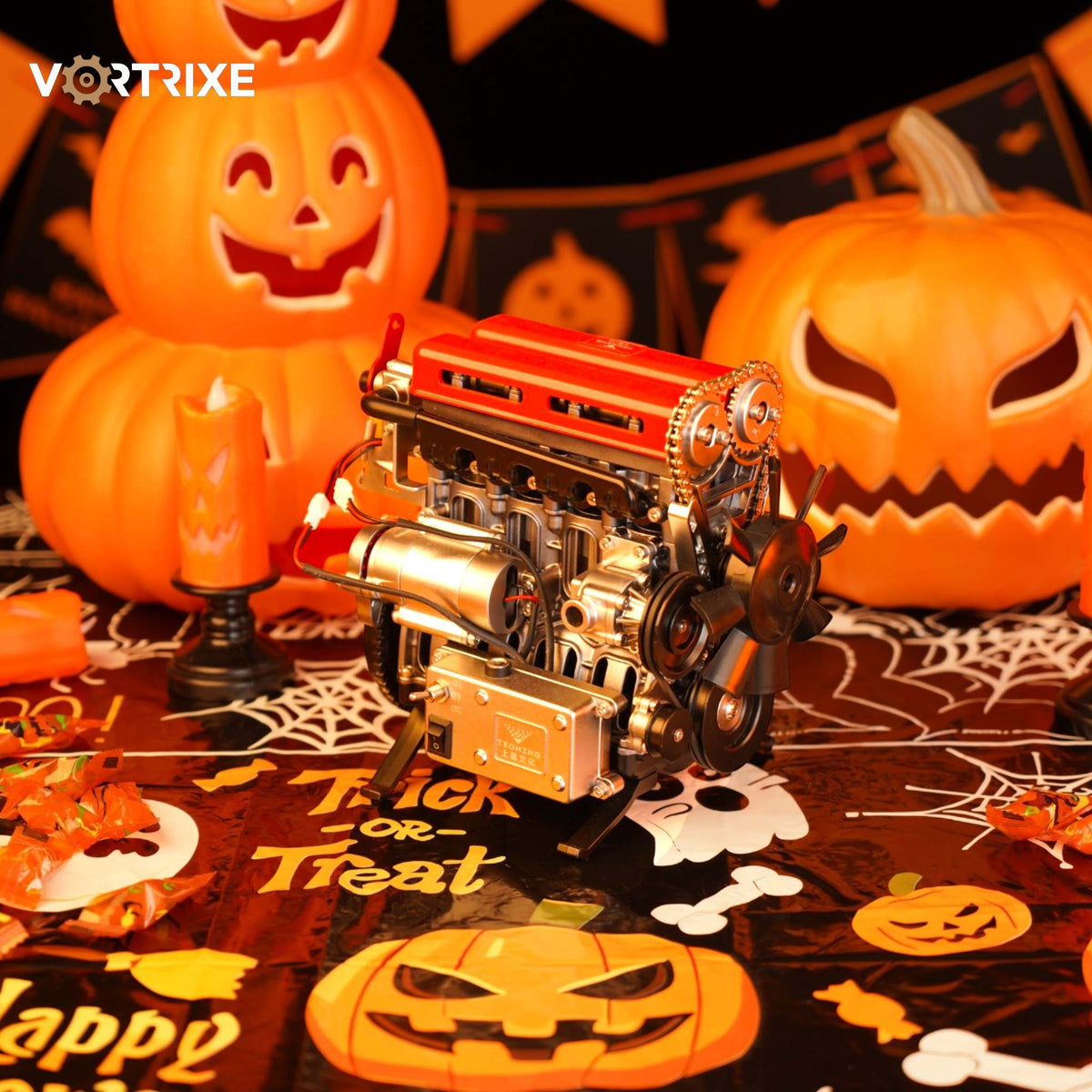 VORTRIXE & TECHING – Kit de maquette de moteur automobile L4 entièrement métallique, 357+ pièces