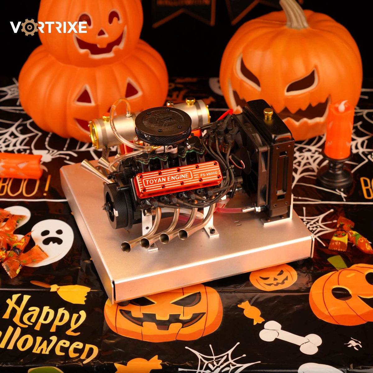 VORTRIXE & TOYAN FS-V800WGPC V8 28cc Gasoline Engine With Starter Kit, Stand and Accessories