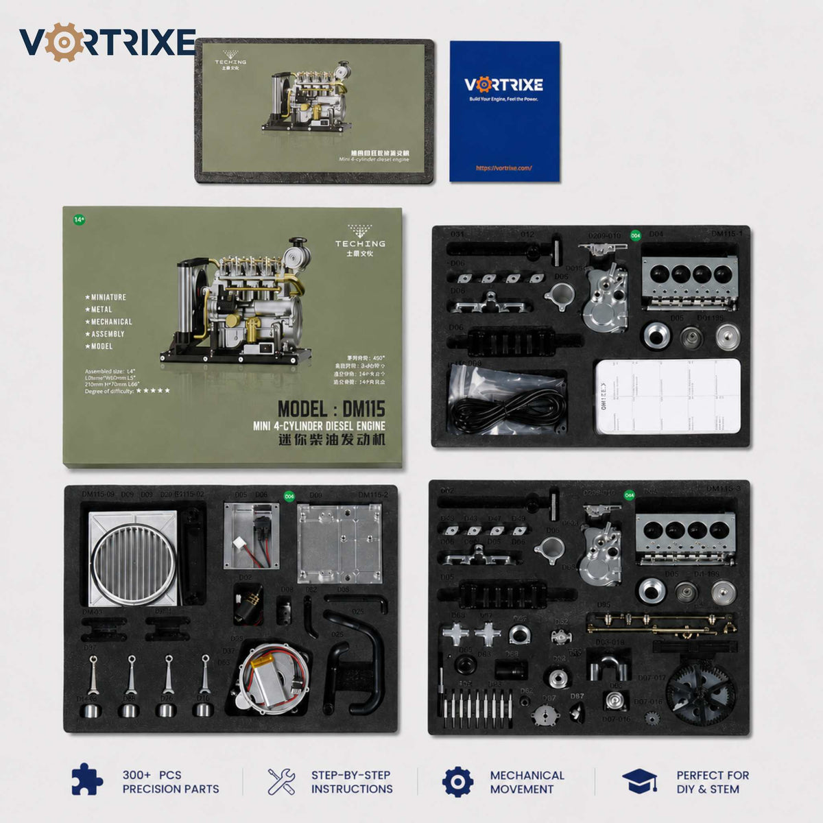 VORTRIXE & TECHING 300+PCS L4 Diesel Engine Model Kit