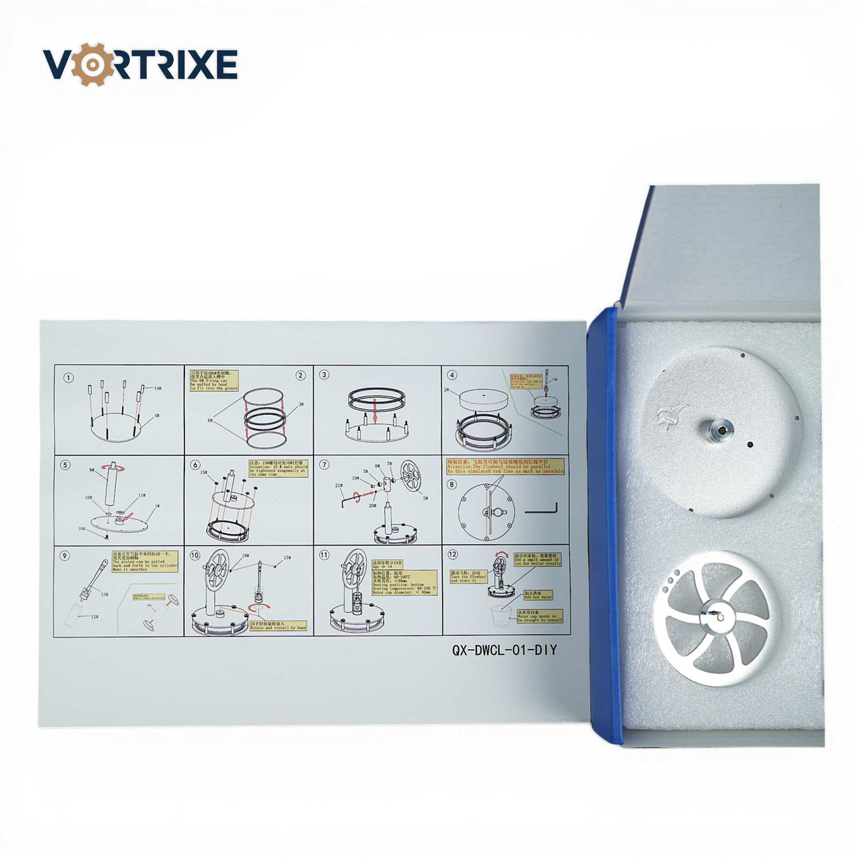 Kit de maquette pédagogique du moteur Stirling basse température VORTRIXE 