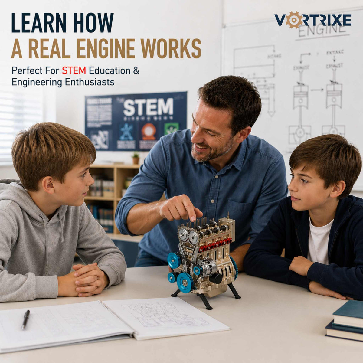 VORTRIXE & TECHING Full Metal Assembling L4 Car Engine Model Kits