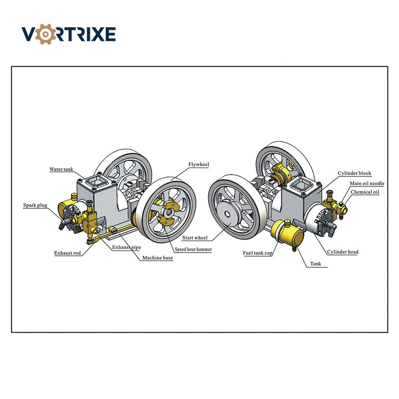 VORTRIXE Metal Horizontal Water-cooled Gasoline Engine with Flywheel Speed Limiter
