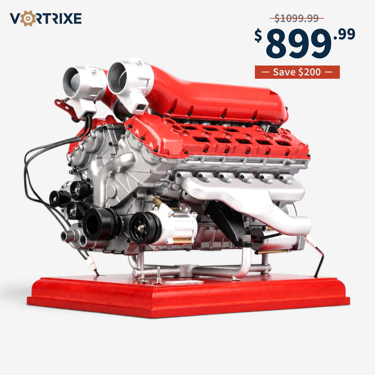 VORTRIXE & TECHING 800+PCS 1/4 Metal V12 Engine Model Kit with Electric Drive