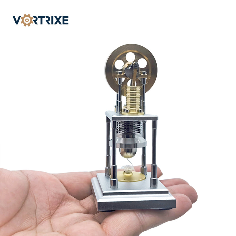 VORTRIXE Mini Hot Vertical Stirling Brass Pulley Engine Model