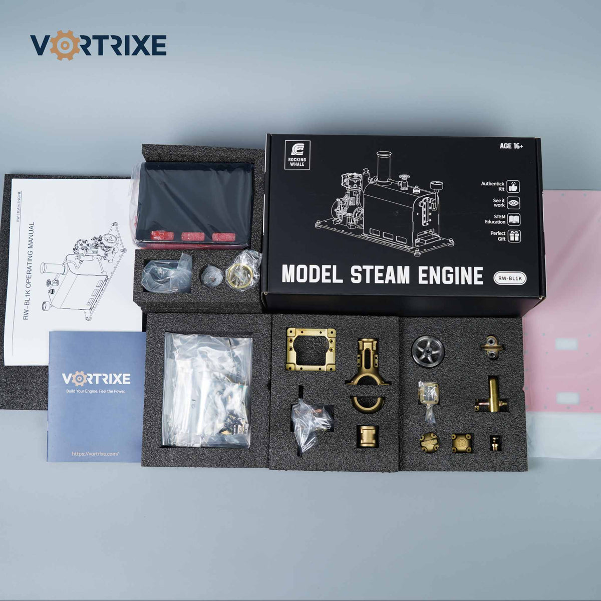 VORTRIXE Mini RW-BL1K Reversible Reciprocating Single-Cylinder Live Steam Engine Kit with Boiler DIY Kit