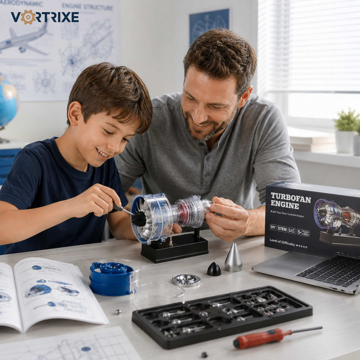 VORTRIXE & TECHING 170+PCS DIY Metal Electric Mini Turbofan Engine Kits for STEM Education