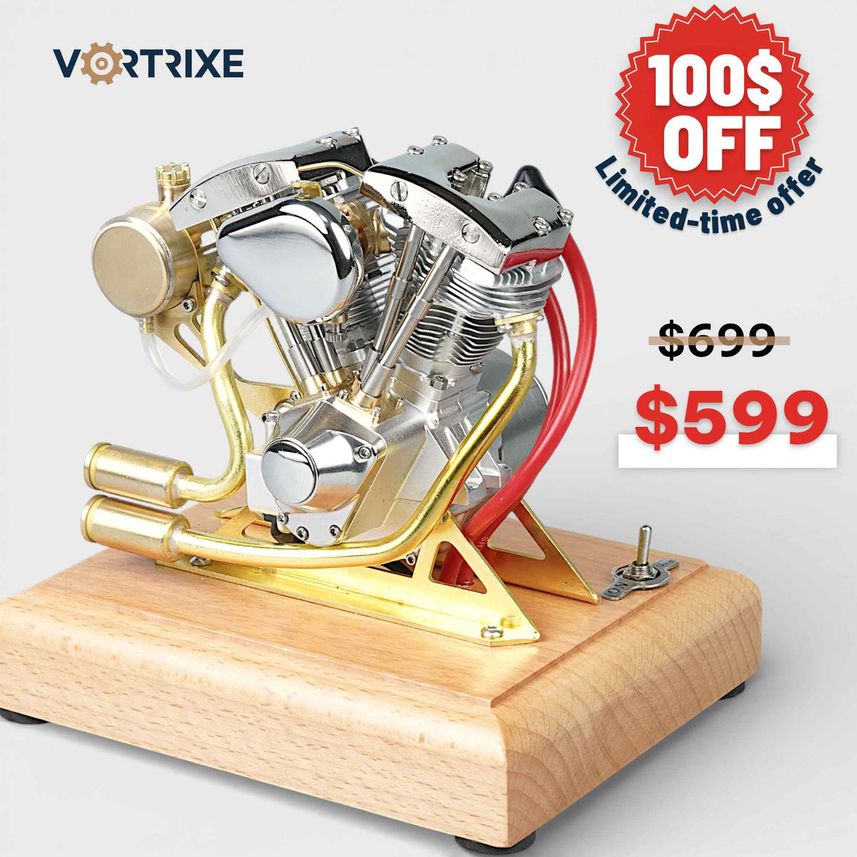 VORTRIXE & OKMO R31 Shovel Head V2 Gas Engine Double Cylinder Internal Combustion Engine Model