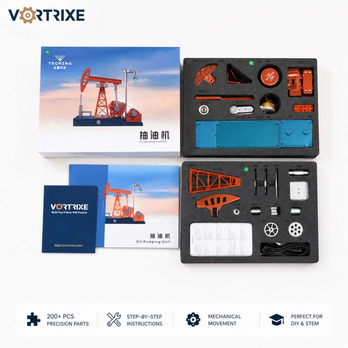 VORTRIXE & TECHING 219Pcs Oilfield Working Equipment Oil Pump Jack Model Kit