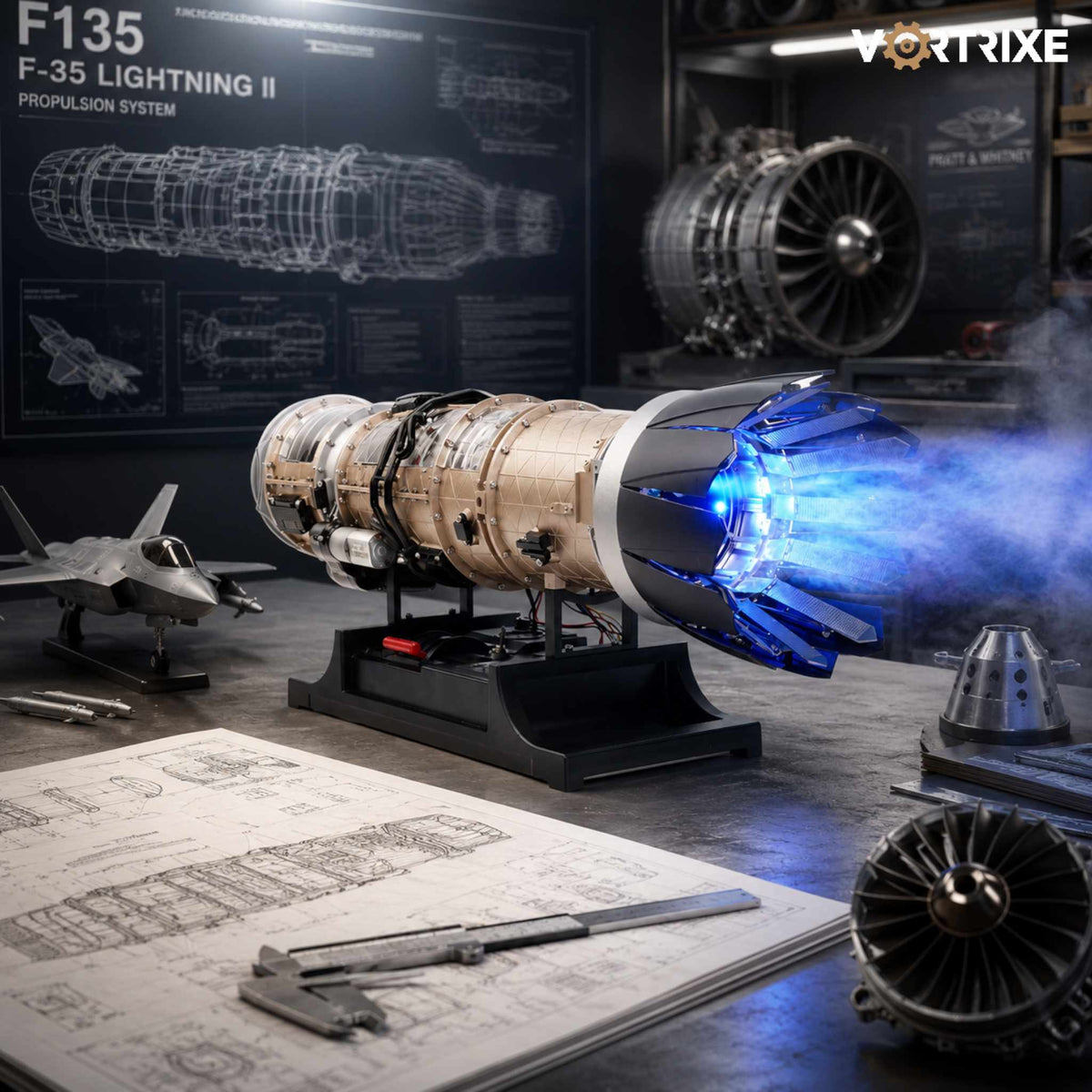 VORTRIXE & TECHING 600+Pcs 1/10 F35 Military Fighter Turbofan Engine Model Kit