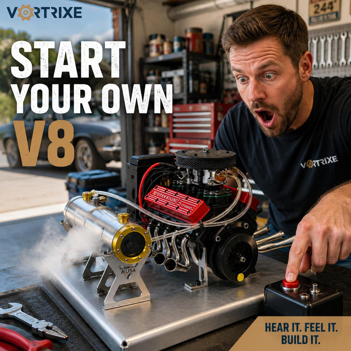 VORTRIXE &amp; TOYAN FS-V800WGPC V8-Motor mit Starterkit, Ständer und Zubehör 