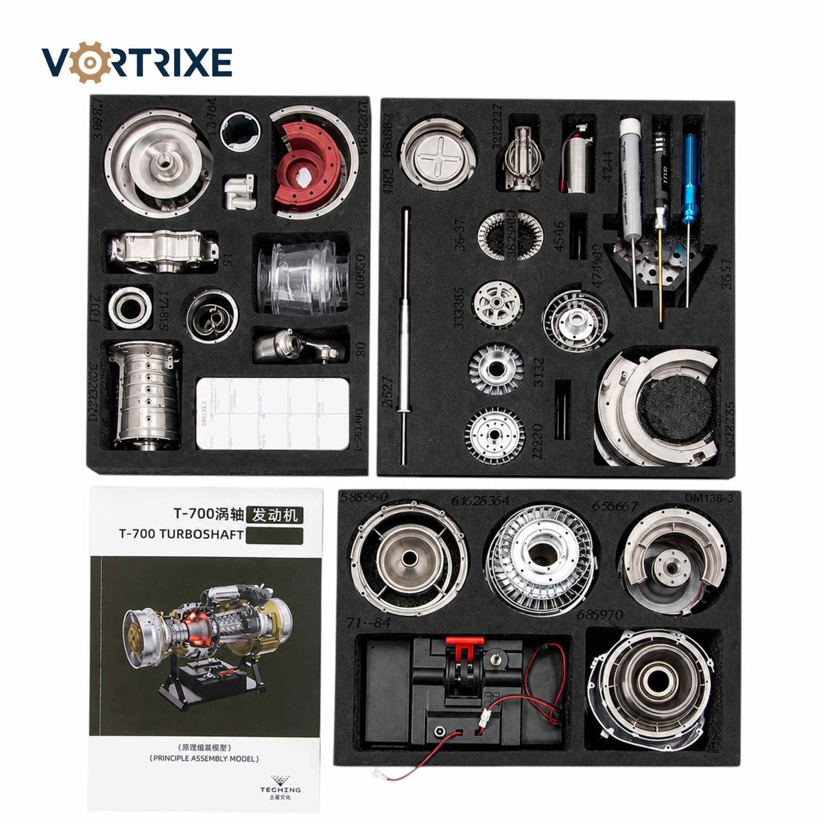 VORTRIXE & TECHING 470+ pcs T700 DIY Turboshaft Engine Model Kit for Adults