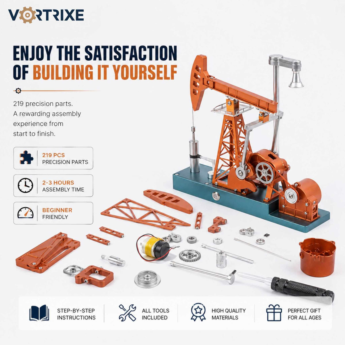 VORTRIXE & TECHING 219Pcs Oilfield Working Equipment Oil Pump Jack Model Kit