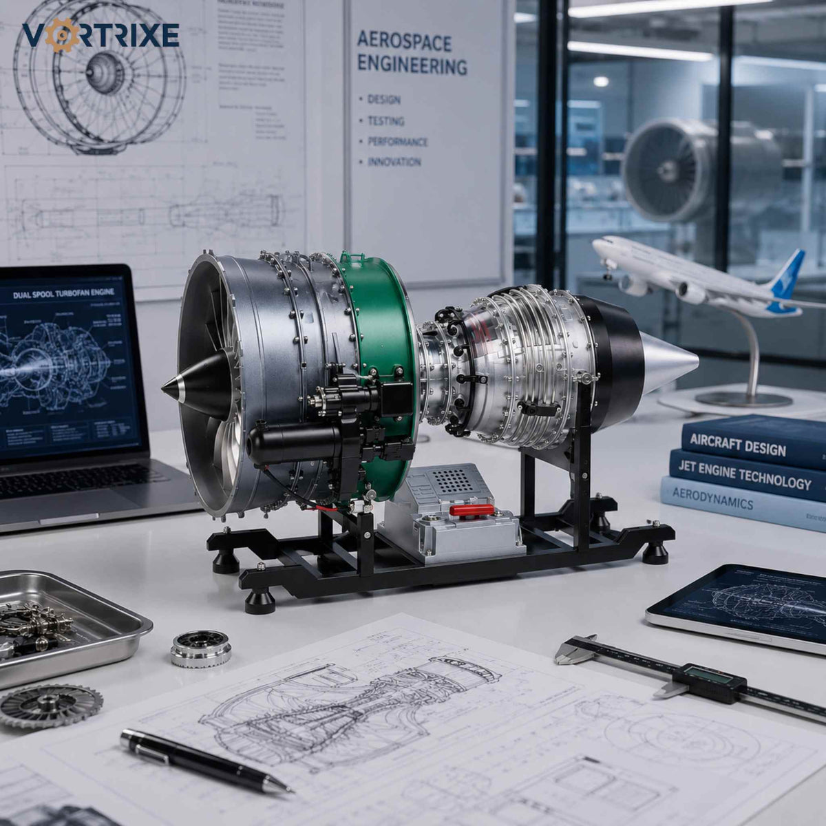 VORTRIXE & TECHING 1000+Pcs DIY Twin-spool Aircraft Turbofan Engine Kits