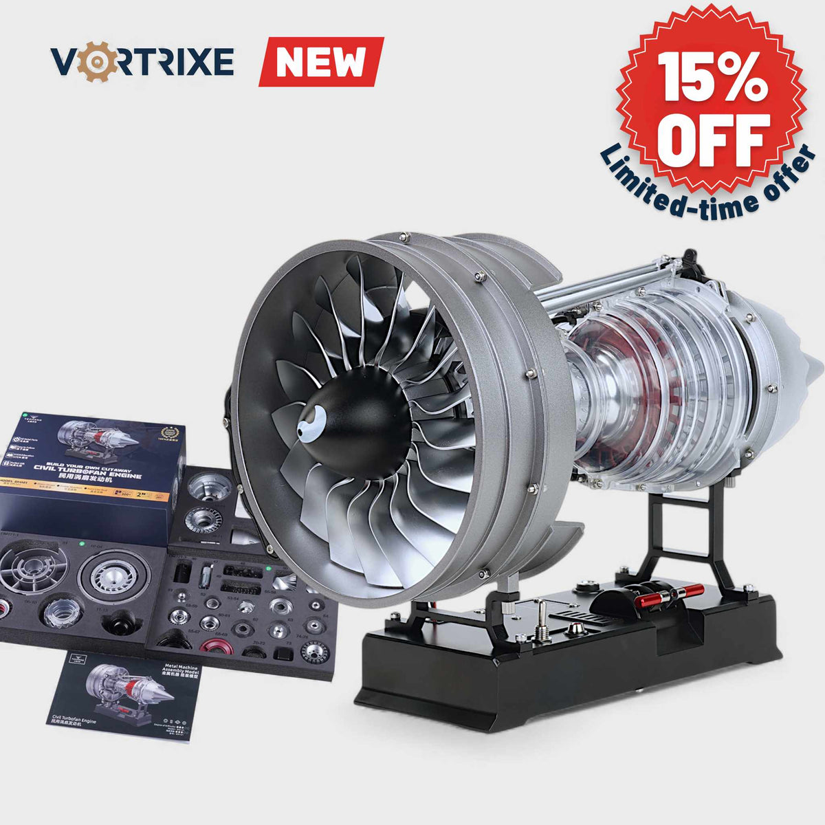 VORTRIXE & TECHING 1/12 Full Metal Dual-Spool Turbofan Engine Model Kits