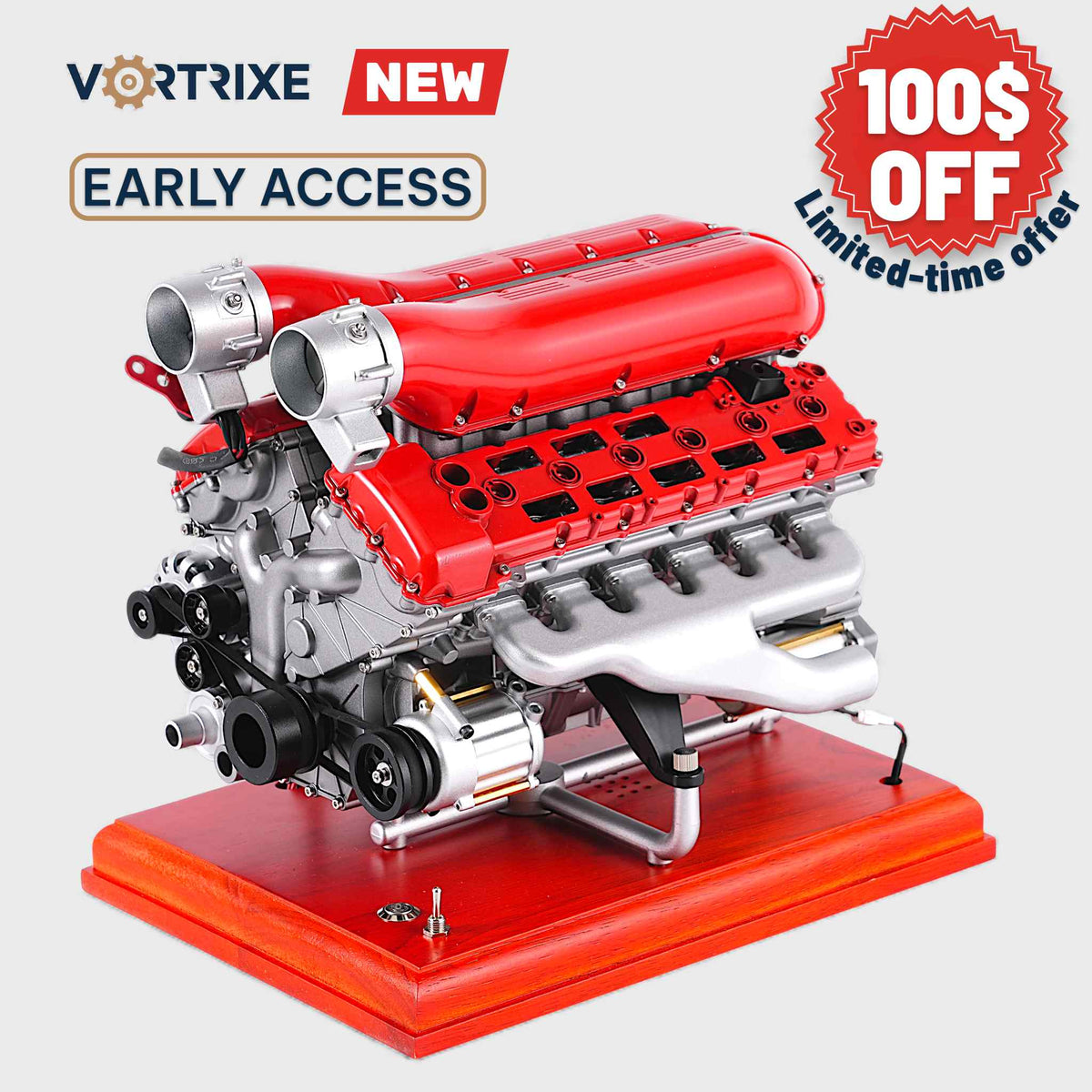 VORTRIXE & TECHING 800+PCS 1/4 Metal V12 Engine Model Kit with Electric Drive