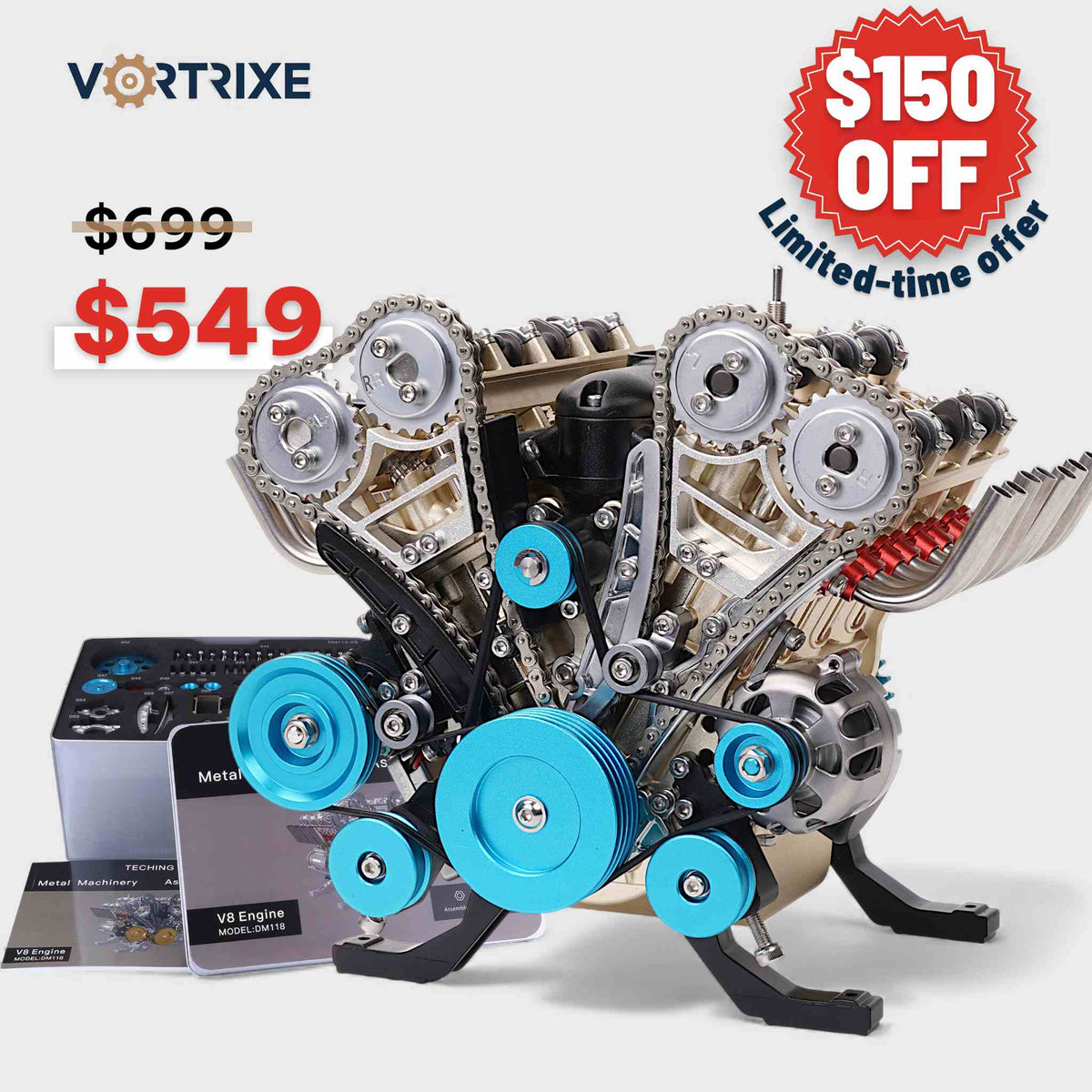 VORTRIXE & TECHING V8 Engine Metal Assembly DIY Model Kit