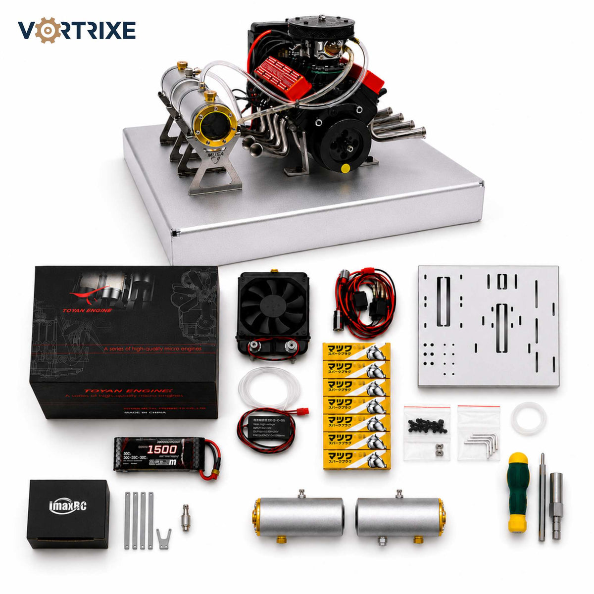 VORTRIXE &amp; TOYAN FS-V800WGPC V8-Motor mit Starterkit, Ständer und Zubehör 