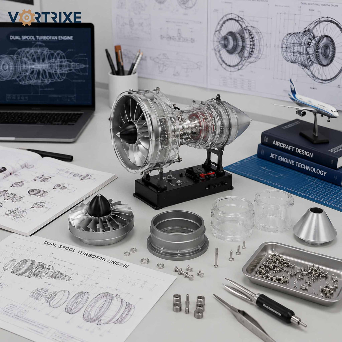 VORTRIXE & TECHING 300+PCS 1/12 Full Metal Dual-Spool Turbofan Engine Model Kits